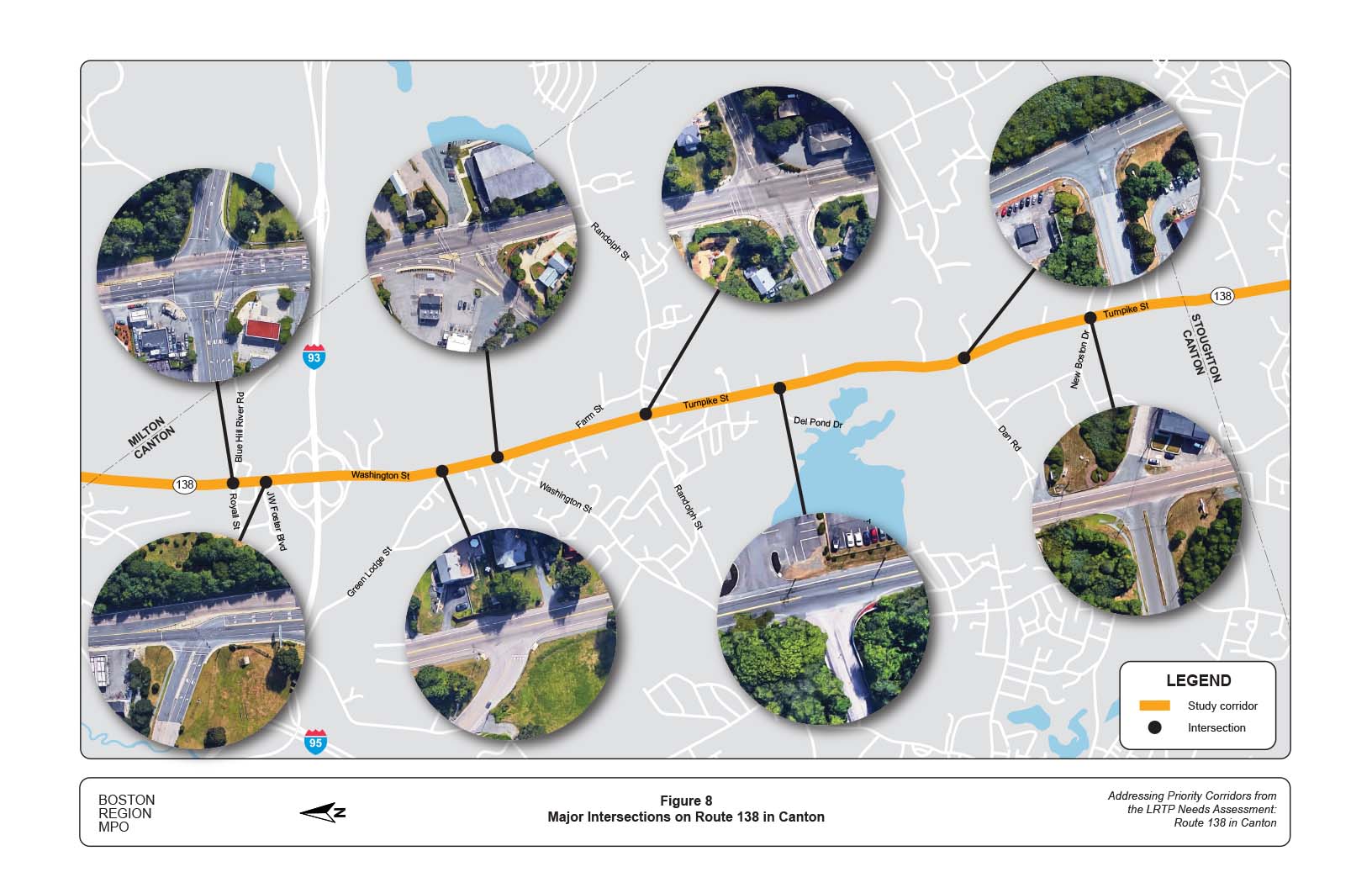 Figure 8 is a map of the study area showing the major intersections on Route 138.