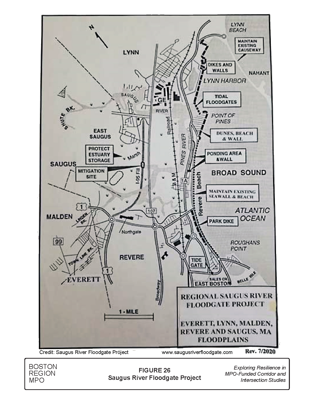 Figure 26 is map that shows the components of the Saugus River Floodgate project. 