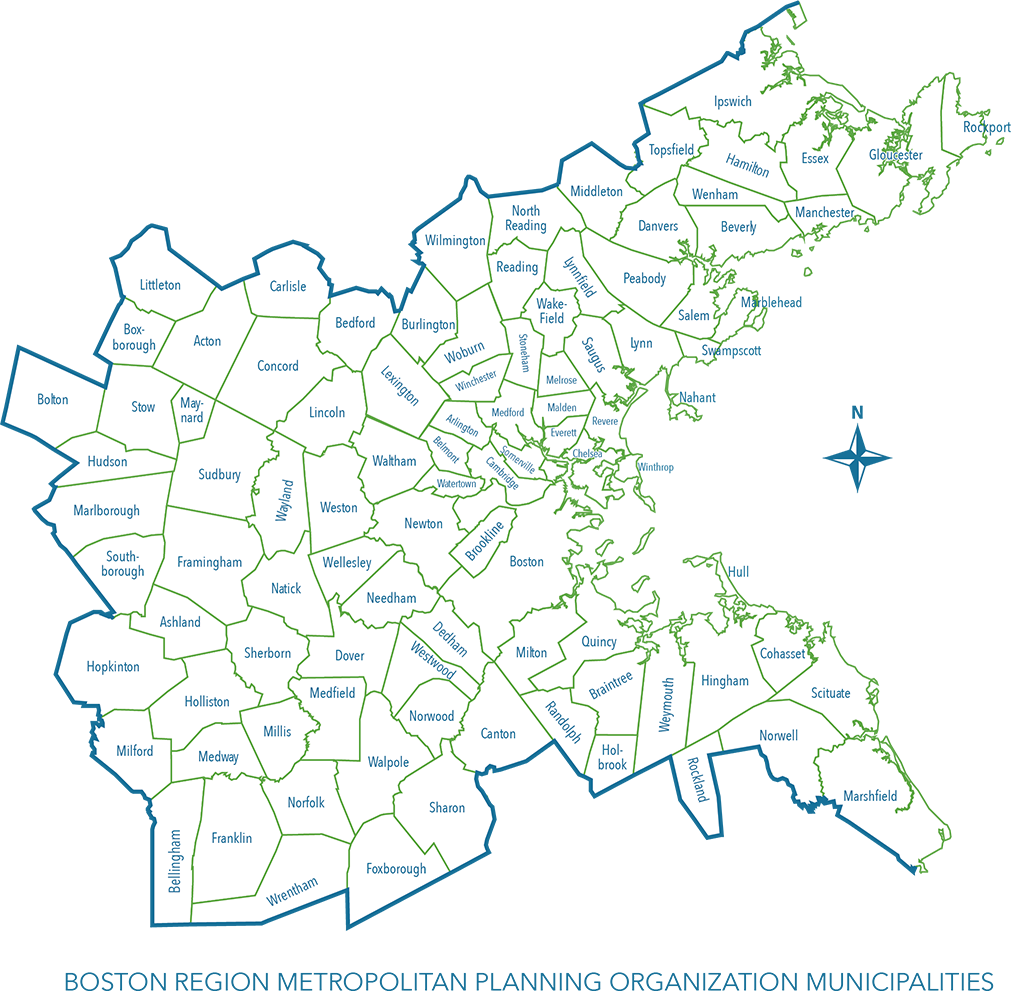 Map of the Boston Region MPO municipalities