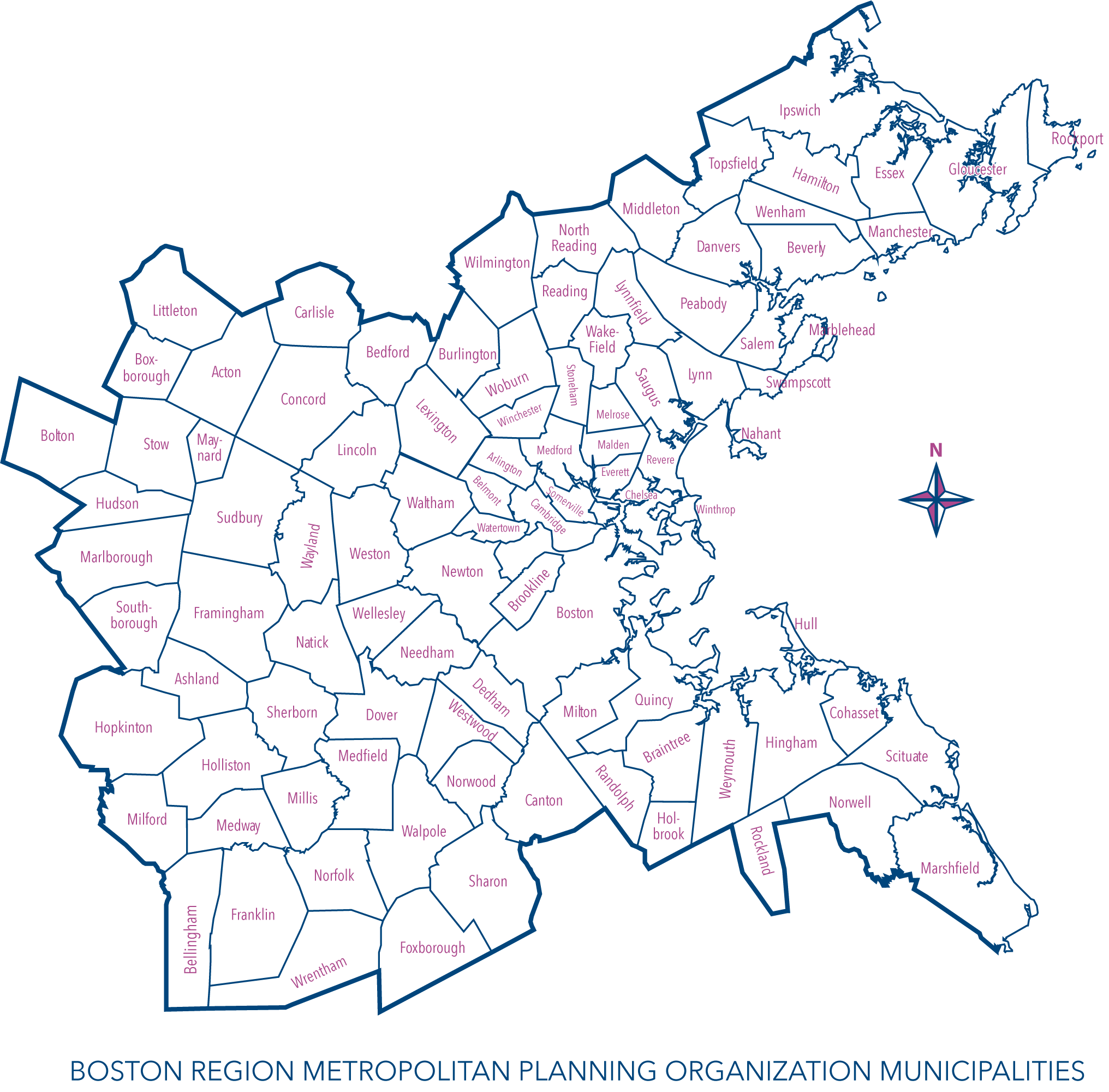 Map of the Boston Region MPO municipalities