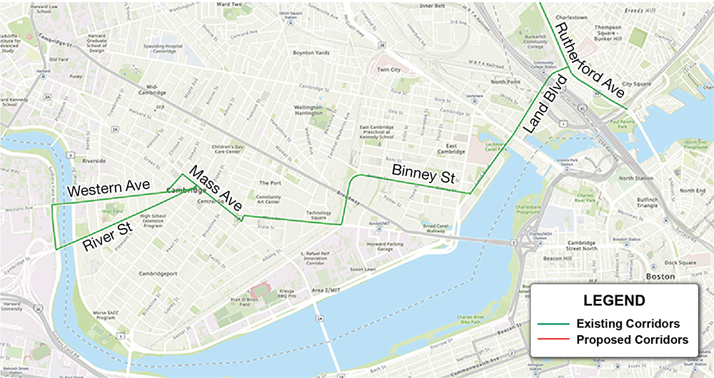 Figure 3
This figure shows the existing and proposed corridors in Cambridge.