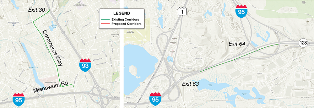 Figure 8a
This figure shows the existing corridors in Woburn.
Figure 8b
This figure shows the existing corridor in Peabody.