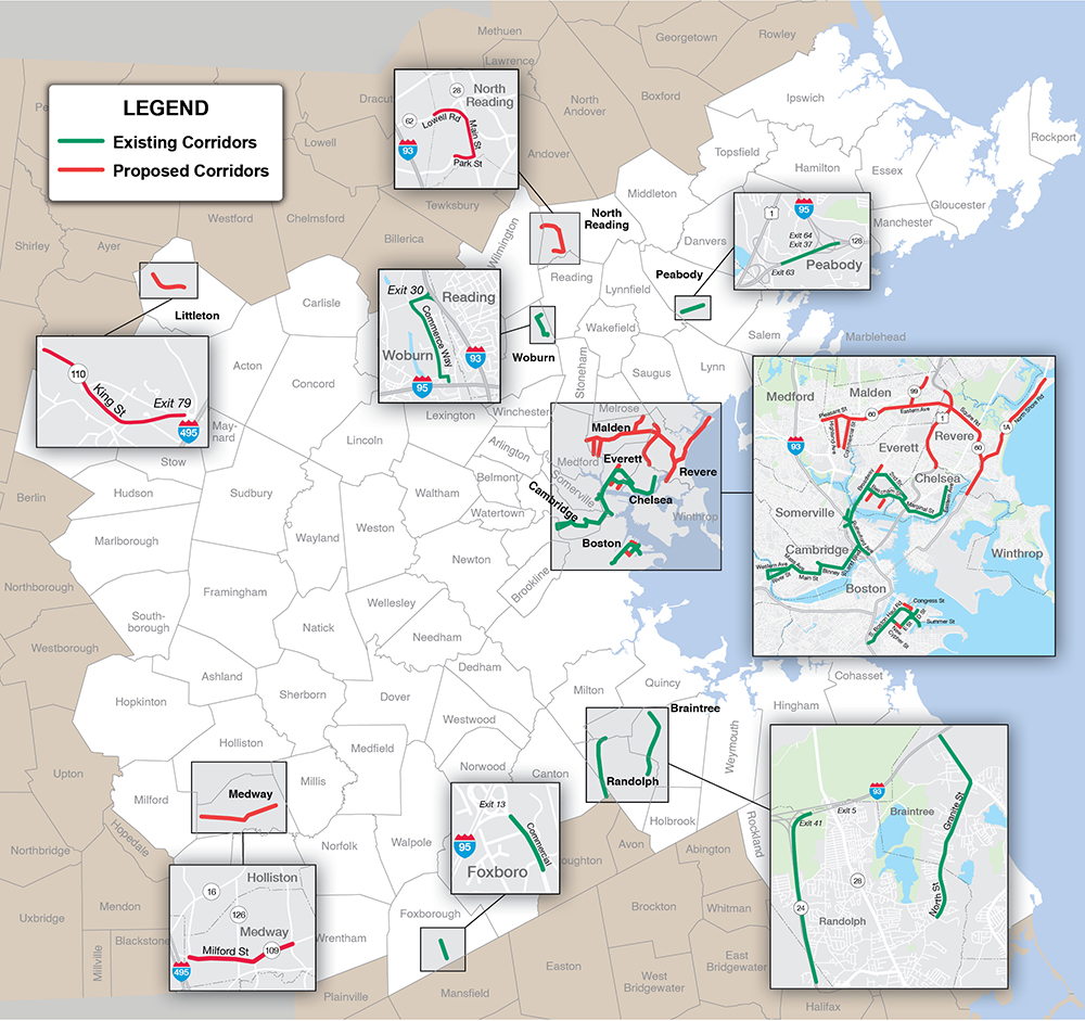 Figure 1This figure shows all the existing and proposed Critical Urban Freight Corridors in the Boston Region