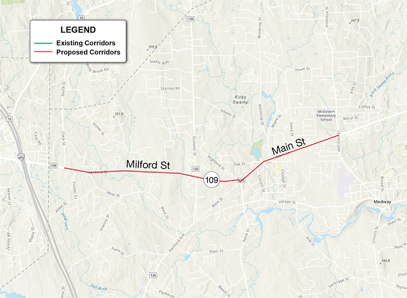 Figure 10This figure shows the proposed corridors in Medway and Millis.