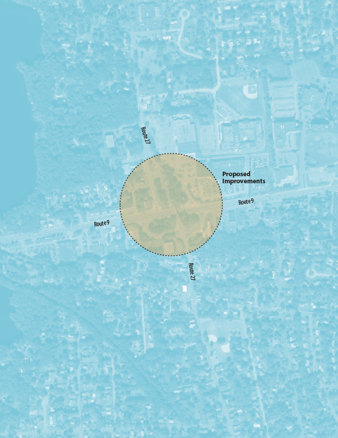 Map showing the location of the Route 27 over Route 9 Bridge and Interchange Replacement project in Natick.