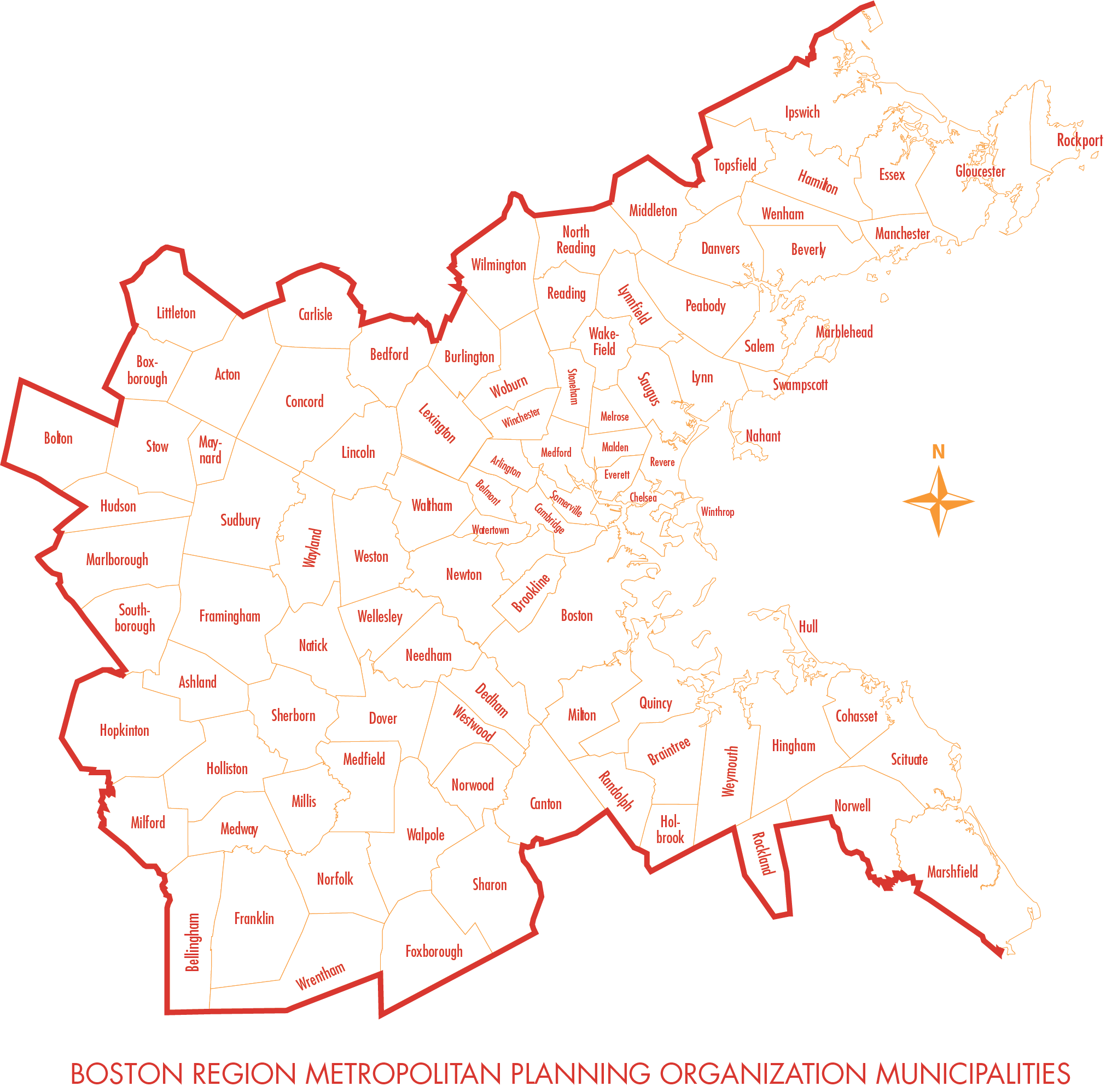 This is a map of the cities and towns in the Boston Region. There are 97 cities and towns within the Boston Region Metropolitan Planning Organization’s planning area. 