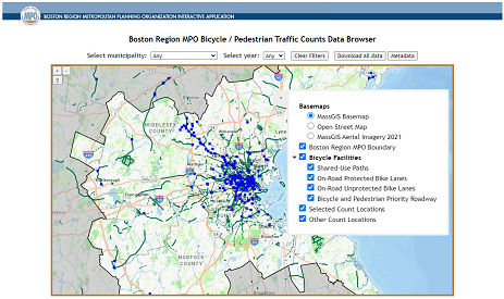 Image excerpted from study showing screen snapshot of main bicycle and pedestrian count data application interface