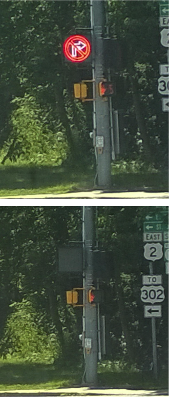 FIGURE 11. Photos showing the operation of a dynamic no-right-turn-on-red sign