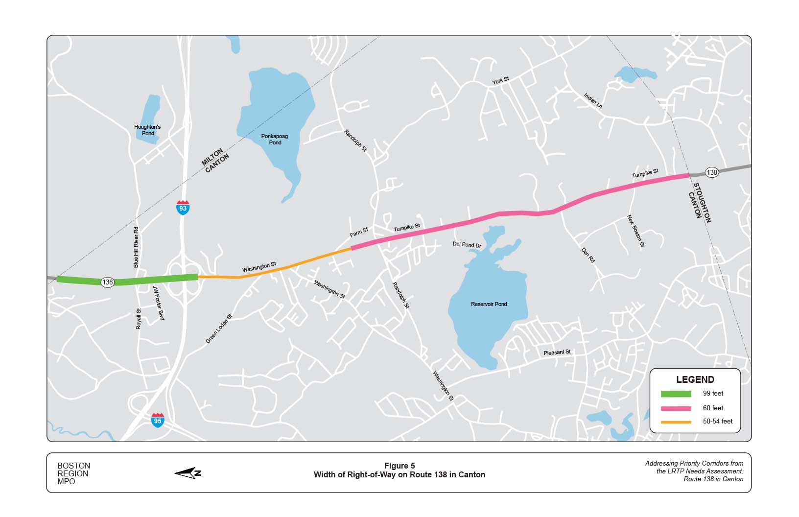 Figure 5 is a map of the study area showing the width of the right-of-way Route 138.