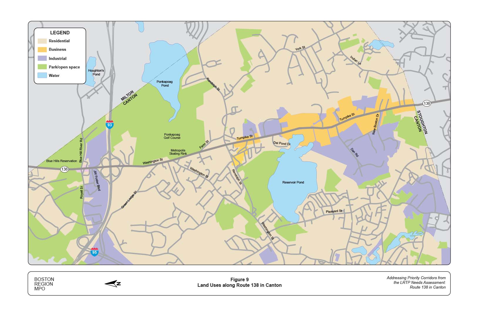 Figure 9 is a map of the study area showing land uses along Route 138.