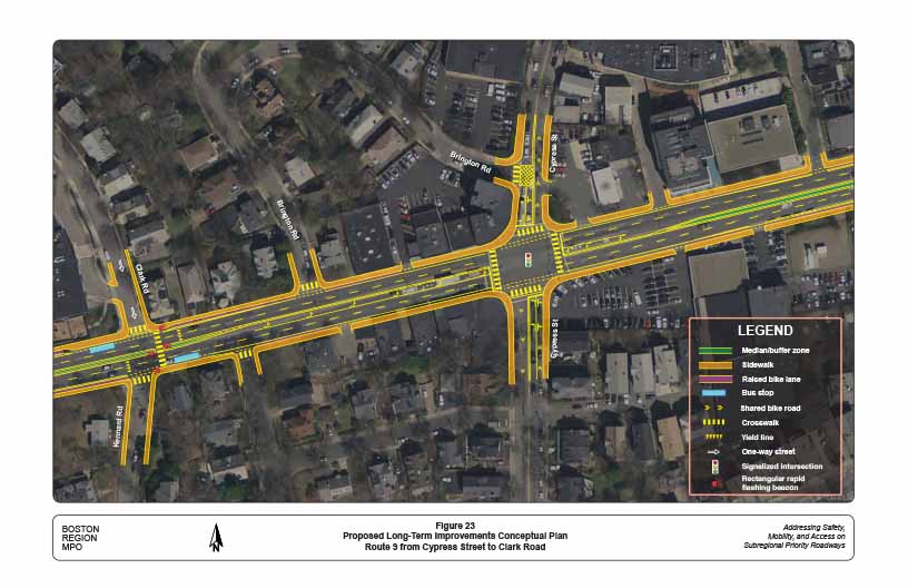 Figure 23. Proposed Long-Term Improvements Conceptual Plan: Route 9 from Cypress Street to Clark Road
This figure shows a conceptual plan of the proposed long-term improvements in the Route 9 section from Cypress Street to Clark Road.

