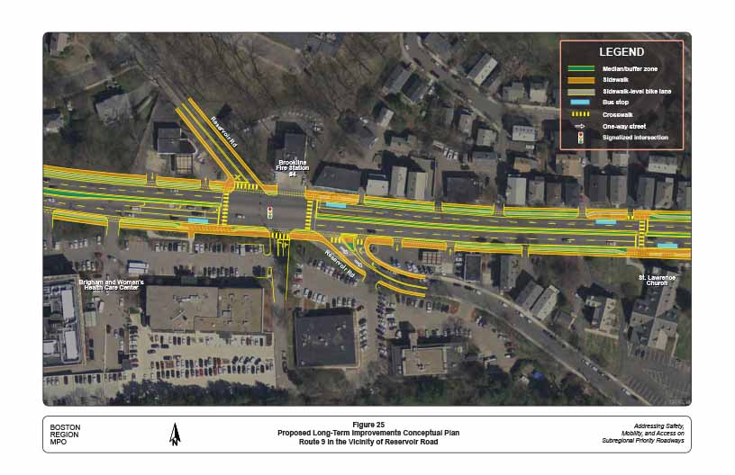Figure 25. Proposed Long-Term Improvements Conceptual Plan: Route 9 in the Vicinity of Reservoir Road
This figure shows a conceptual plan of the proposed long-term improvements in the vicinity of Route 9 at Reservoir Road.

