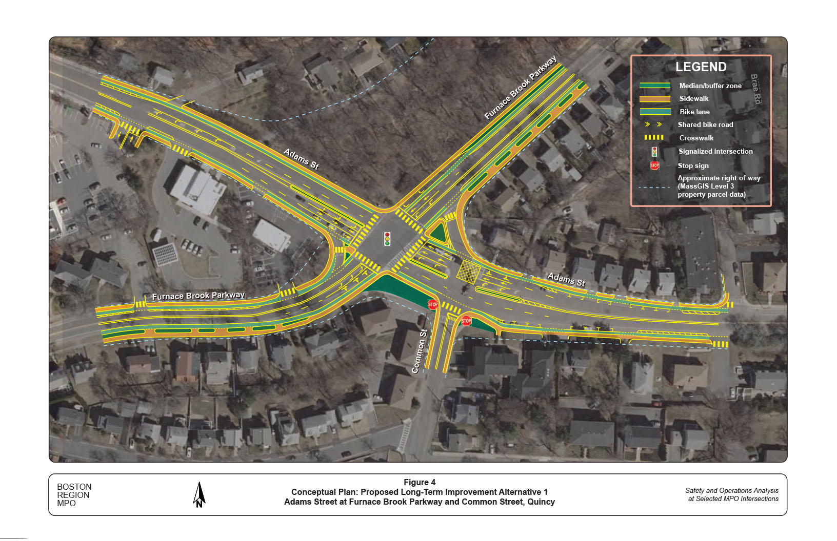 Figure 4: Proposed Long-Term Improvement Alternative 1
This figure shows a conceptual plan view of the proposed roadway modifications in the long-term improvement Alternative 1.
