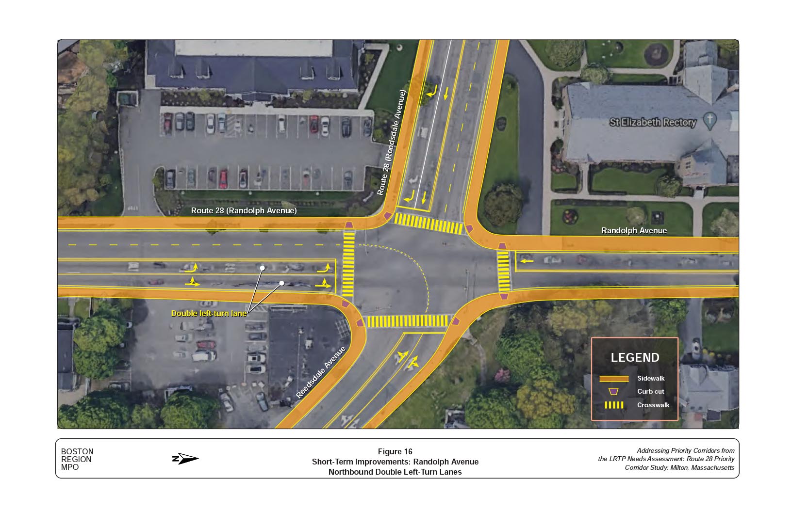 Figure 16
Short-Term Improvements: Randolph Avenue Northbound Double Left-Turn Lanes
Figure 16 is a layout of the short-term improvement concept for Randolph Avenue and Reedsdale Road showing northbound double left-turn lanes.

