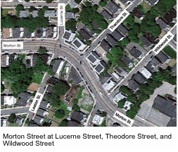 Morton Street at Lucerne Street, Theodore Street, and Wildwood Street 