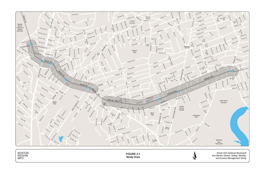 Figure 3-1 is a map showing the study area.