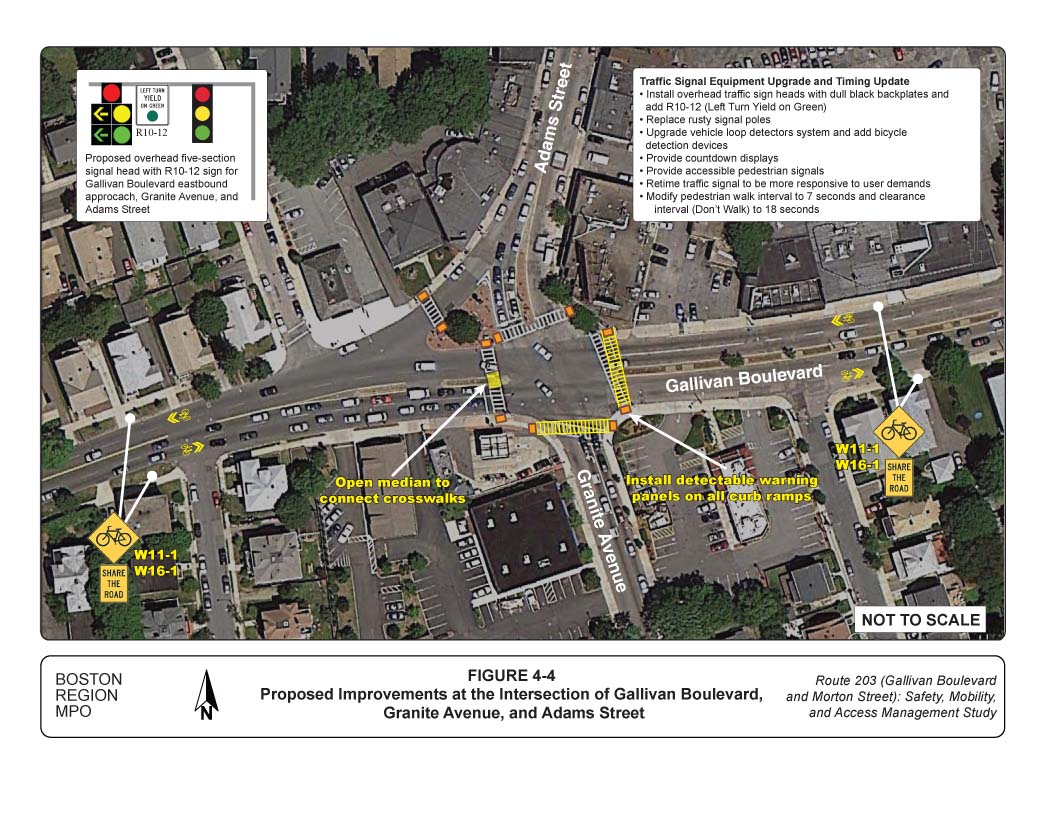 Figure 4-4  Graphic showing proposed improvements at the intersection of Gallivan Boulevard at Granite Avenue/Adams Street 