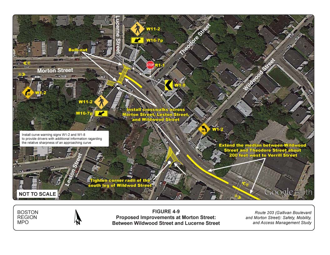 Figure 4-9 Graphic showing proposed improvements on Morton Street between Lucerne Street/Leston Street and Wildwood Street 