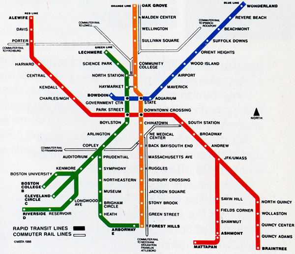 Figure 2: The MBTA Rapid Transit Map, circa 1990