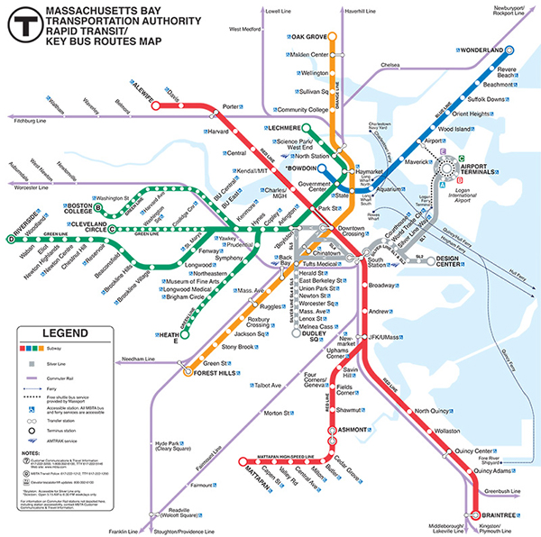 Figure 4: The MBTA Rapid Transit Map, circa 1995