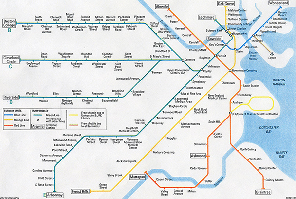 Figure 3: Map design depicting the expanded Green Line, 1991