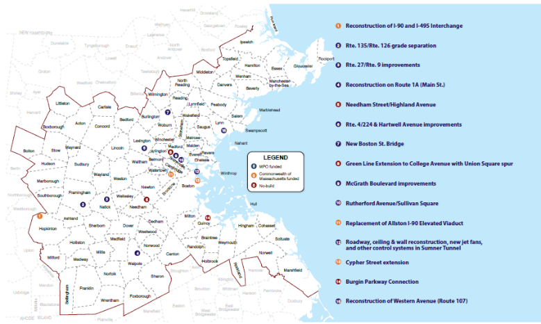 A map showing the locations of major infrastructure projects in Destination 2040.