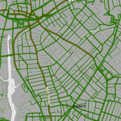 A map of Lime Bike trips in Malden and Everett.