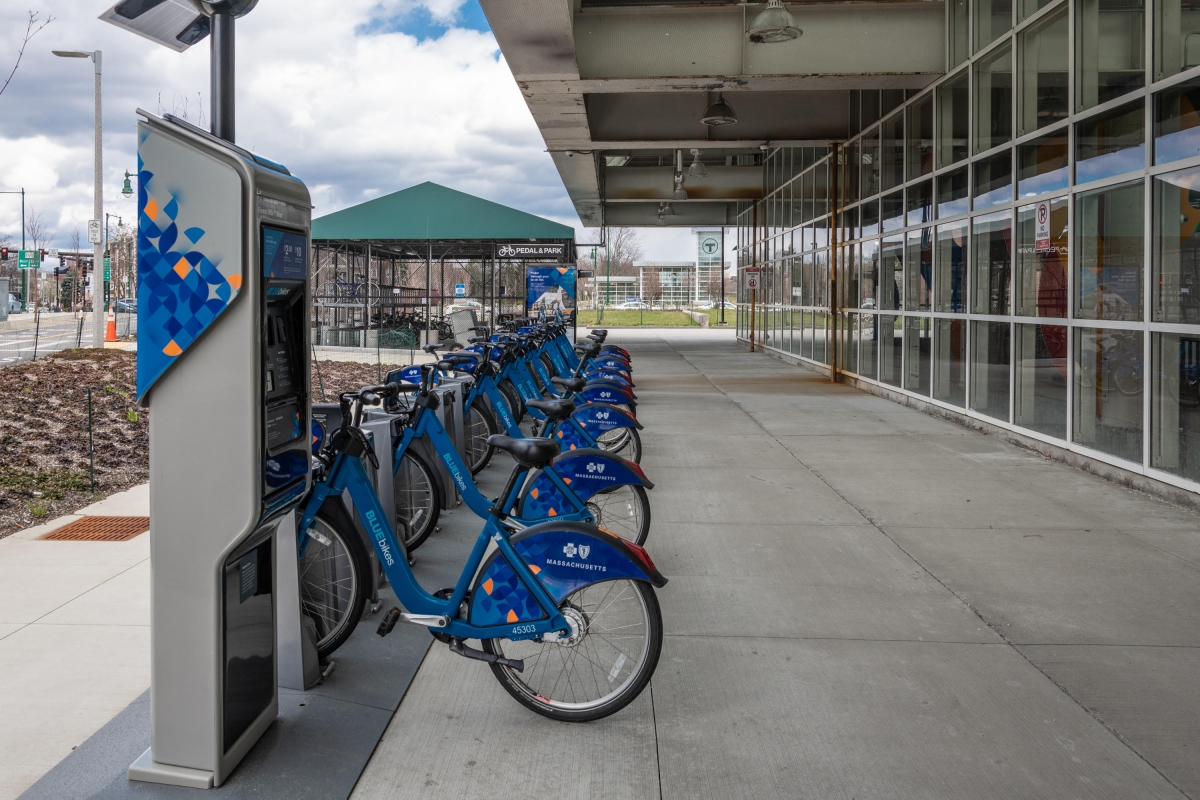 A Bluebikes station